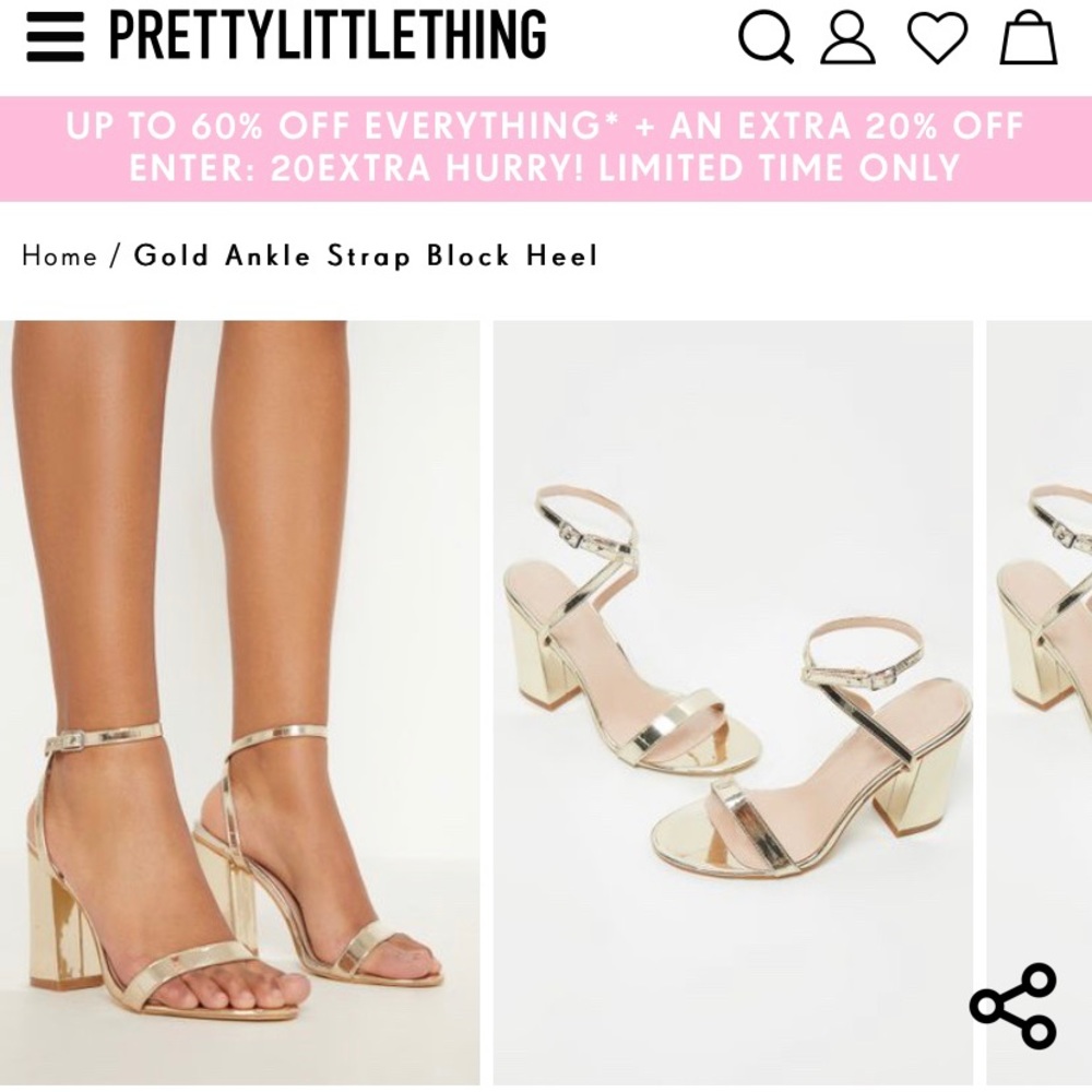 Gold Ankle Strap Block Heel